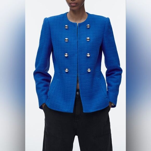 ZARA GOLD BUTTON TEXTURED BLAZER - Picture 4 of 12